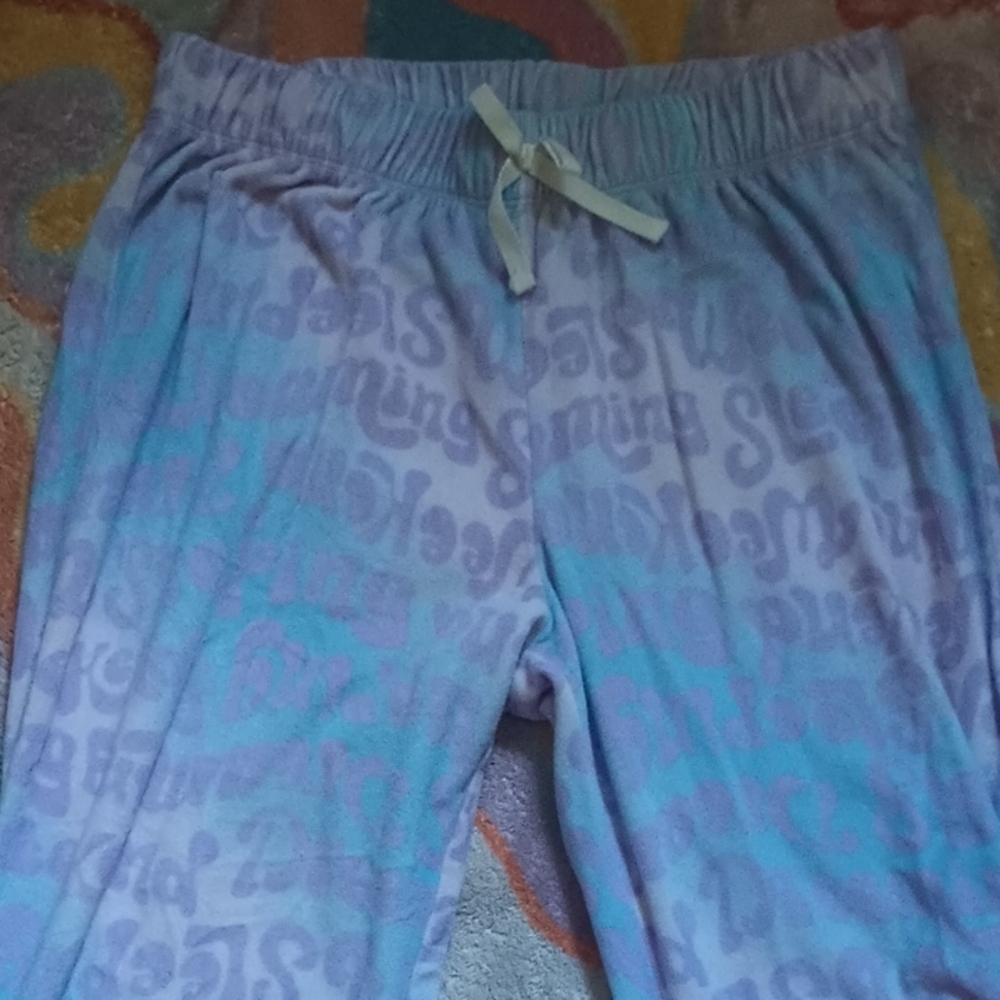 Blue and Purple Text Print Pajama Pants